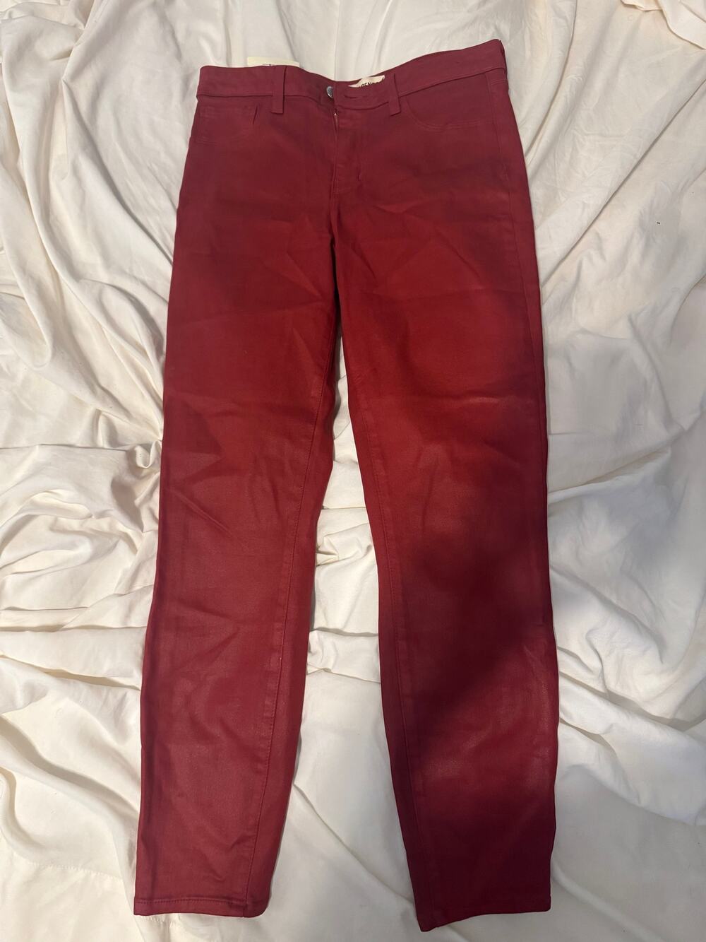 L'Agence Margot High Rise Coated Skinny Jeans Women's 29 Redstone Red NWT